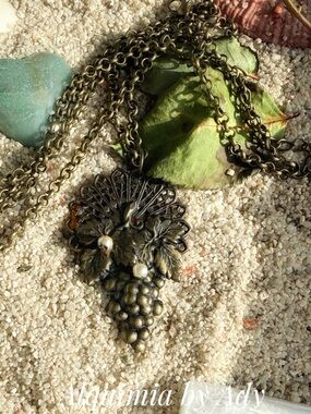 Extra long monument Brass-Tone Grape Cluster Necklace with Pearl Accents